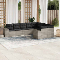 Set Divano da Giardino 9pz con Cuscini Grigio Chiaro Polyrattan 3223041