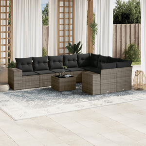 Set Divano da Giardino 10 pz con Cuscini Grigio in Polyrattan 3223049