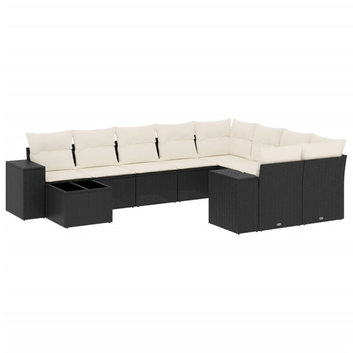 Set Divani da Giardino 10pz con Cuscini in Polyrattan Nero