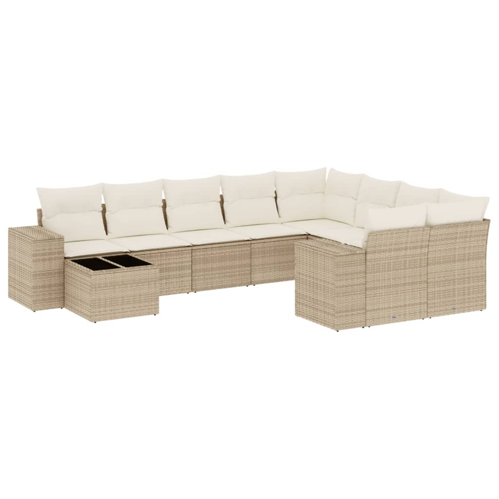 Set Divano da Giardino 10 pz con Cuscini Beige in Polyrattan