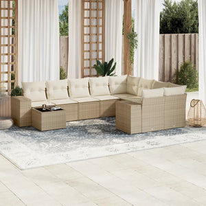 Set Divano da Giardino 10 pz con Cuscini Beige in Polyrattan