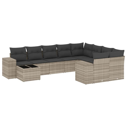 Set Divano Giardino 10 pz con Cuscini Grigio Chiaro Polyrattan