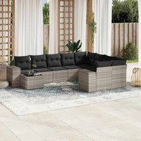 Set Divano Giardino 10 pz con Cuscini Grigio Chiaro Polyrattan