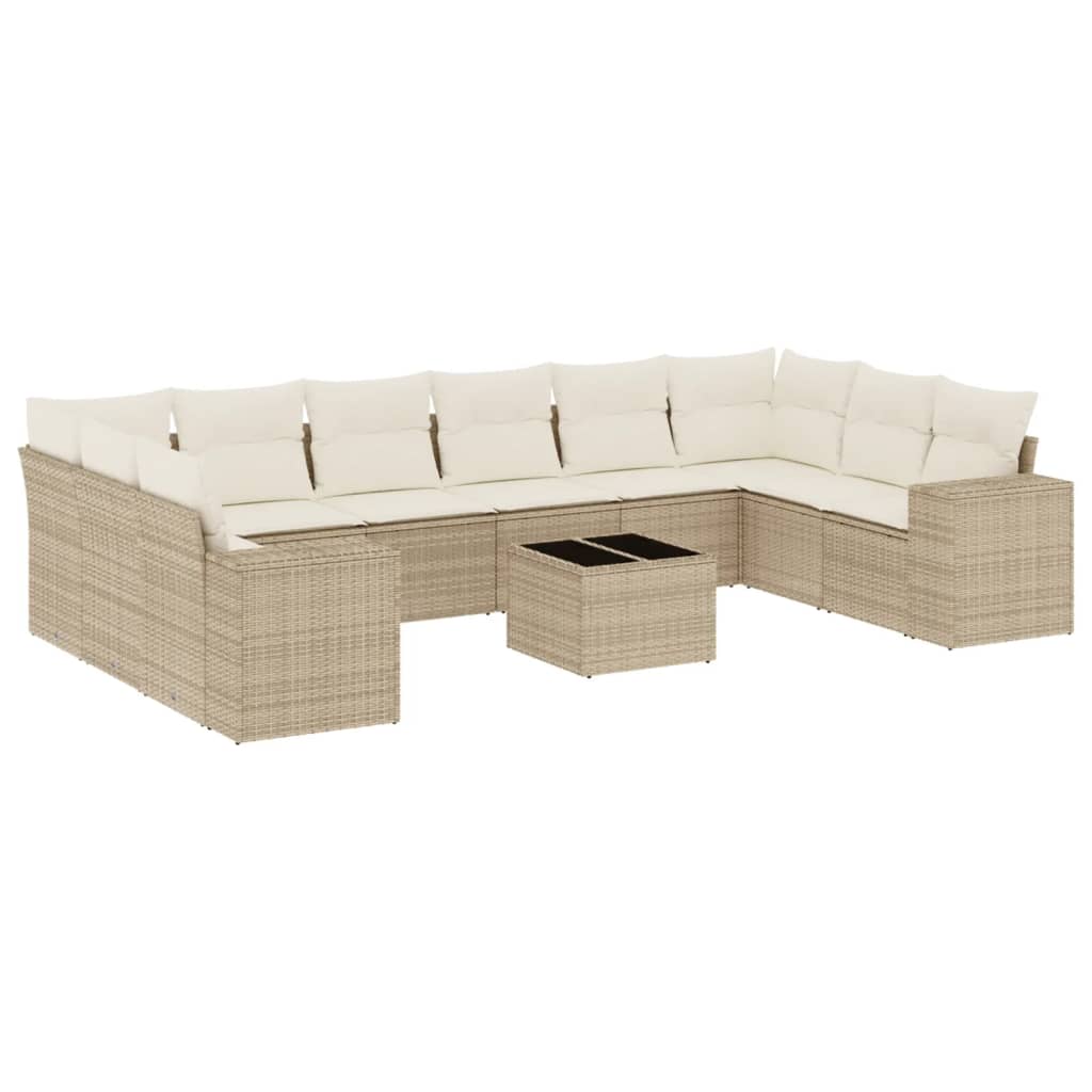 Set Divani da Giardino 11 pz con Cuscini Beige in Polyrattan 3223077