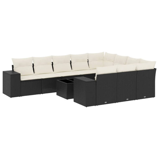 vidaXL Set Divani da Giardino 11 pz con Cuscini in Polyrattan Nero