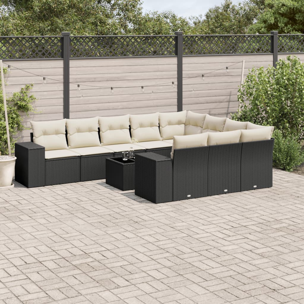 vidaXL Set Divani da Giardino 11 pz con Cuscini in Polyrattan Nero