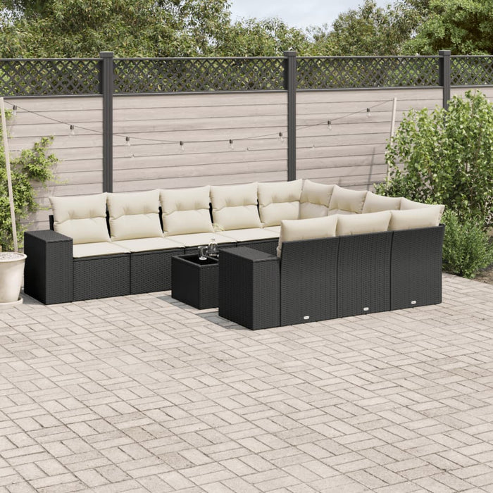 vidaXL Set Divani da Giardino 11 pz con Cuscini in Polyrattan Nero