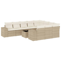 Set Divani da Giardino 11 pz con Cuscini Beige in Polyrattan