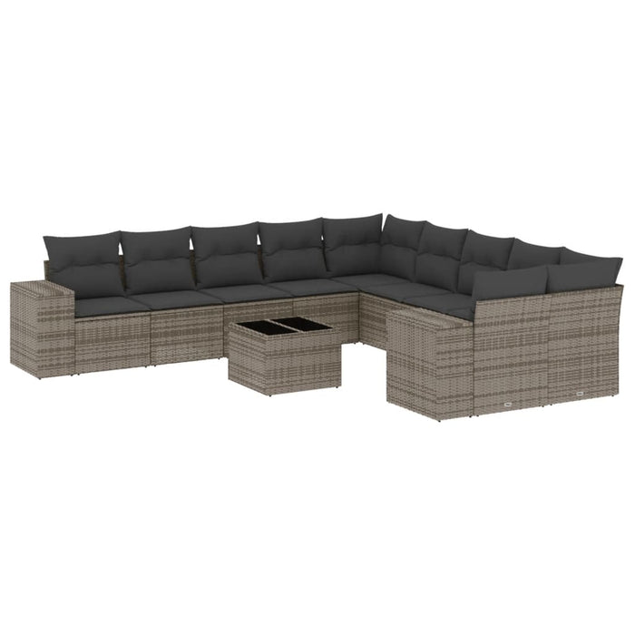 Set Divani da Giardino 11 pz con Cuscini in Polyrattan Grigio