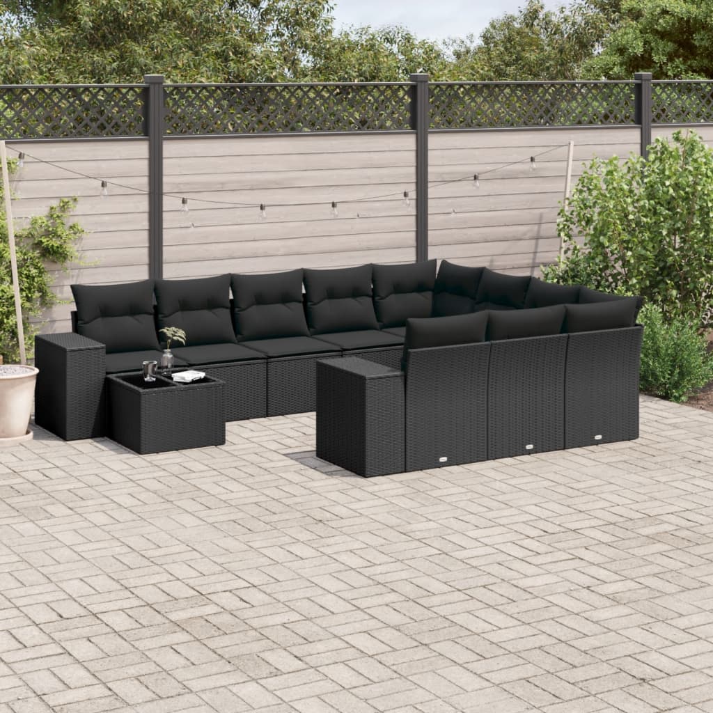 Set Divani da Giardino 11 pz con Cuscini in Polyrattan Nero 3223124