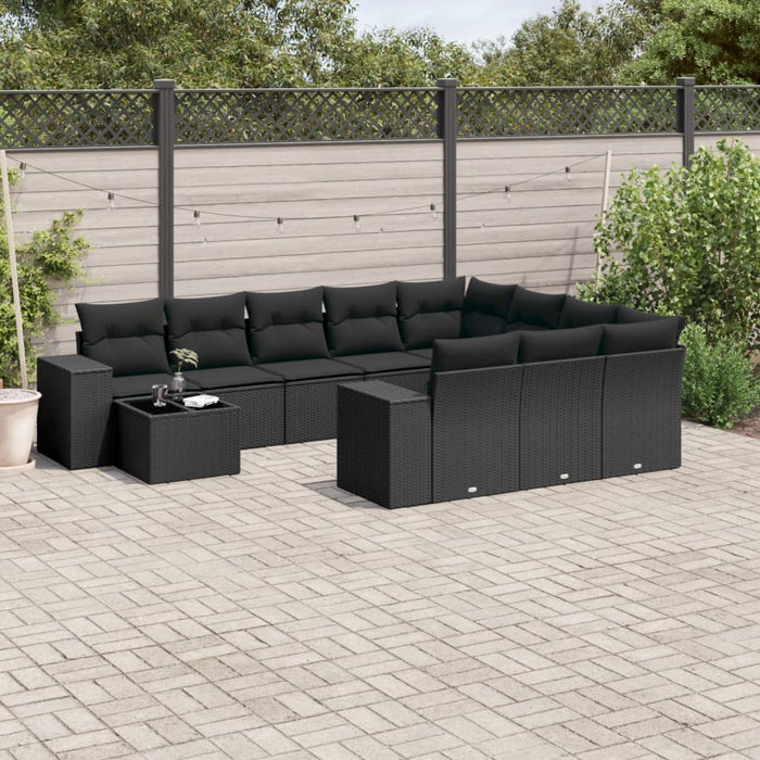 Set Divani da Giardino 11 pz con Cuscini in Polyrattan Nero 3223124