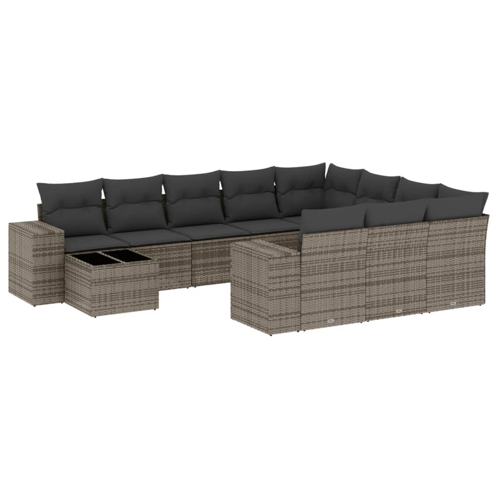 Set Divani da Giardino 11 pz con Cuscini in Polyrattan Grigio 3223129