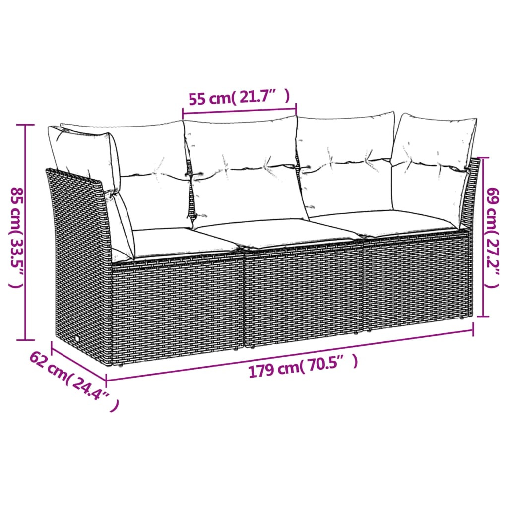 Set Divano da Giardino 3 pz con Cuscini-Sofa da Giardino-Divanetto da esterno Beige in Polyrattan 853609