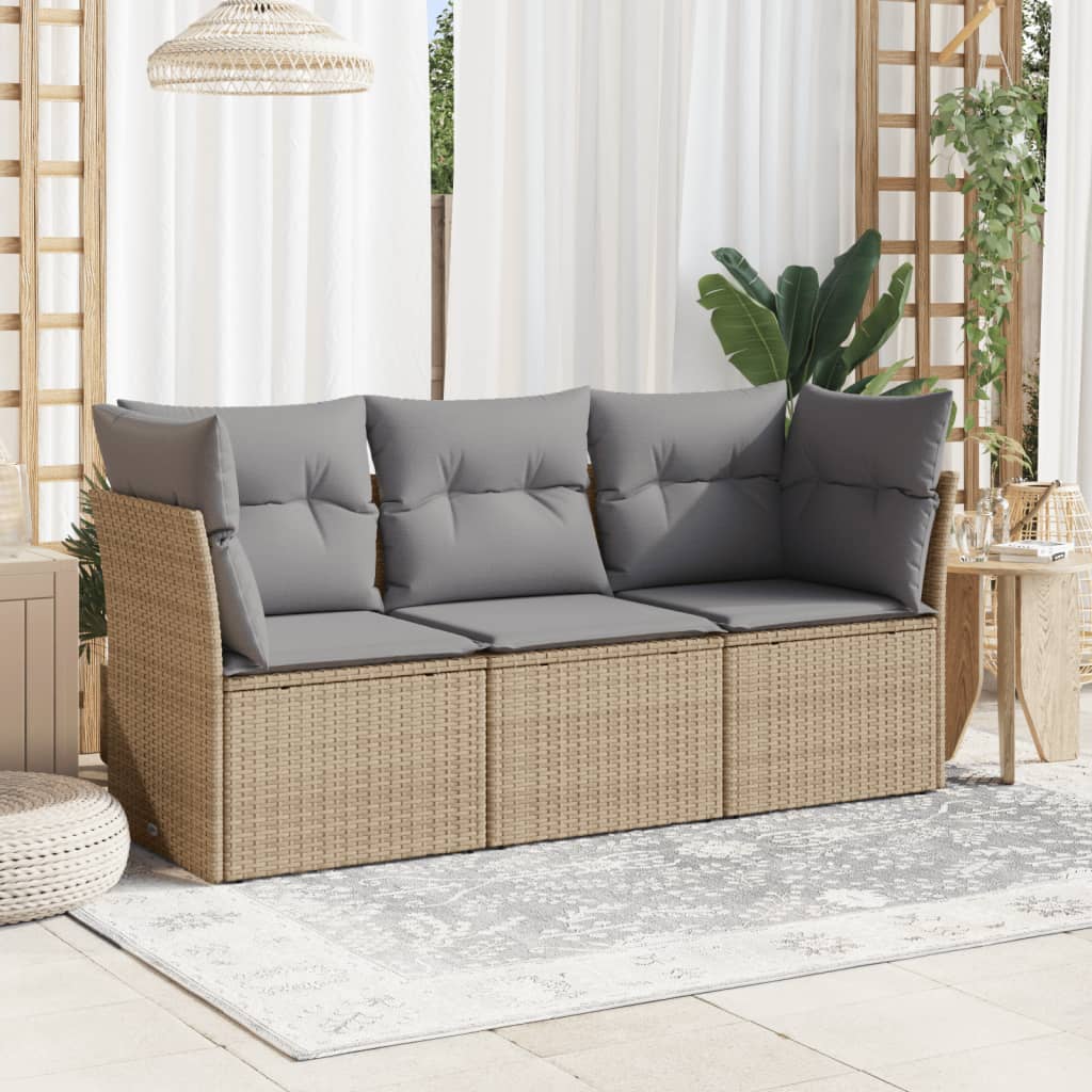 Set Divano da Giardino 3 pz con Cuscini-Sofa da Giardino-Divanetto da esterno Beige in Polyrattan 686468