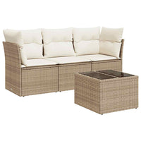 Set Divano da Giardino 4 pz con Cuscini-Sofa da Giardino-Divanetto da esterno Beige in Polyrattan 906459
