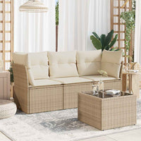 Set Divano da Giardino 4 pz con Cuscini-Sofa da Giardino-Divanetto da esterno Beige in Polyrattan 906459