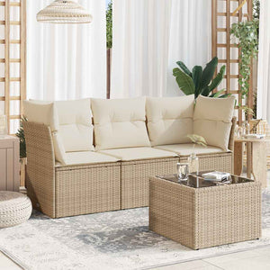 Set Divano da Giardino 4 pz con Cuscini-Sofa da Giardino-Divanetto da esterno Beige in Polyrattan 906459