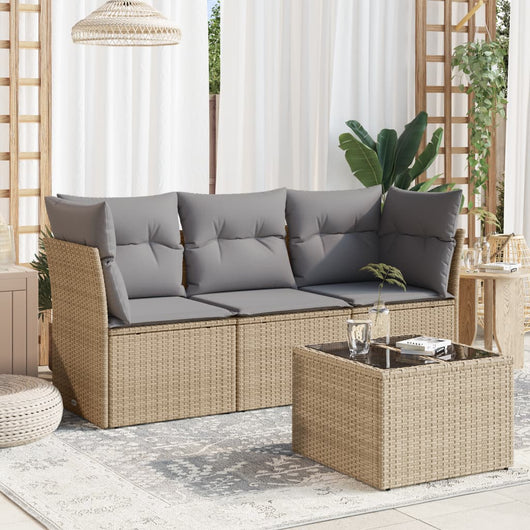vidaXL Set Divano da Giardino 4 pz con Cuscini Beige in Polyrattan