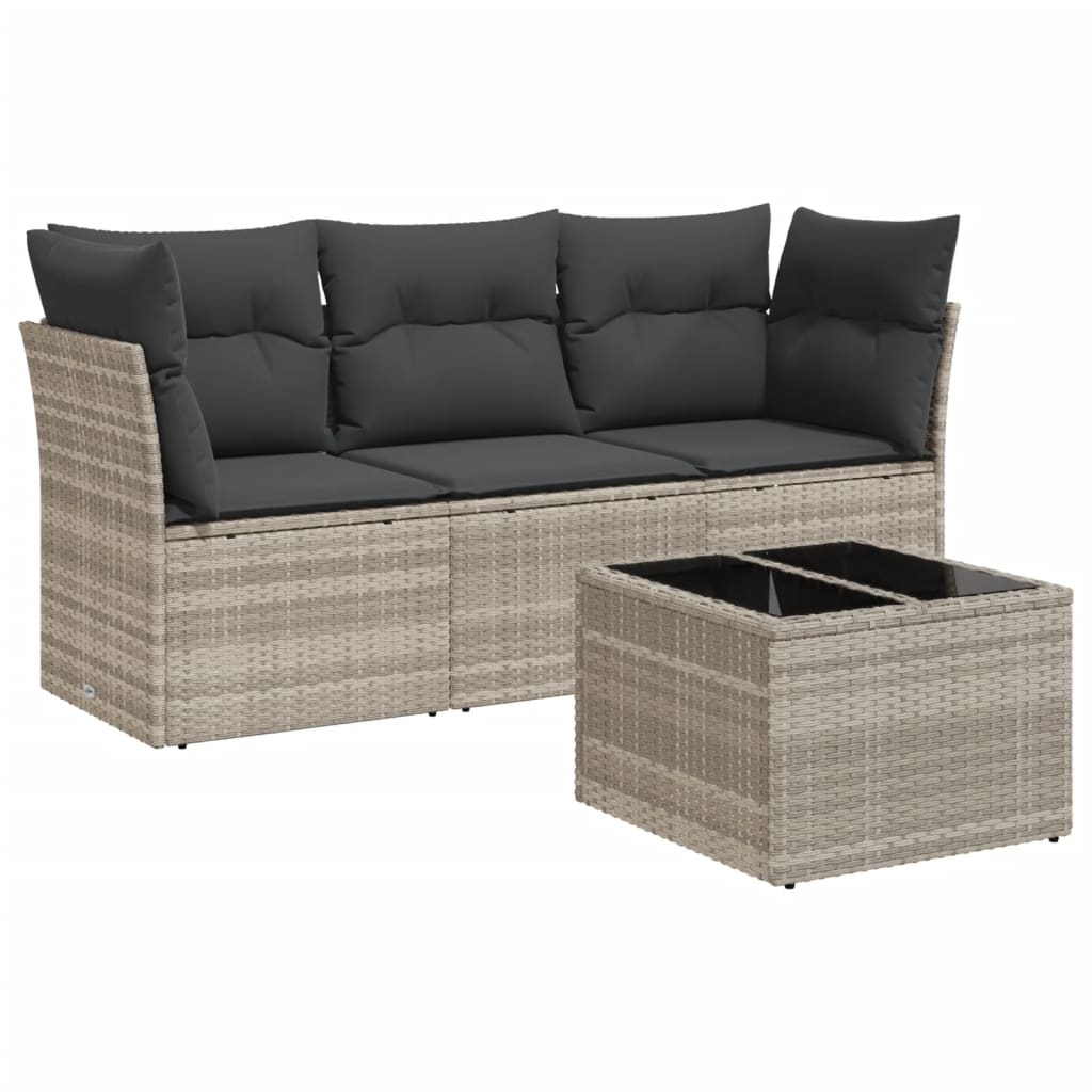 Set Divano da Giardino 4 pz con Cuscini-Sofa da Giardino-Divanetto da esterno Grigio Chiaro Polyrattan 798837