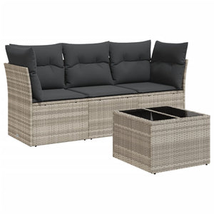 Set Divano da Giardino 4 pz con Cuscini-Sofa da Giardino-Divanetto da esterno Grigio Chiaro Polyrattan 798837