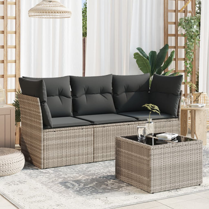 Set Divano da Giardino 4 pz con Cuscini-Sofa da Giardino-Divanetto da esterno Grigio Chiaro Polyrattan 798837