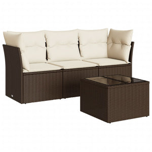 Set Divano da Giardino 4 pz con Cuscini-Sofa da Giardino-Divanetto da esterno Marrone in Polyrattan 840040
