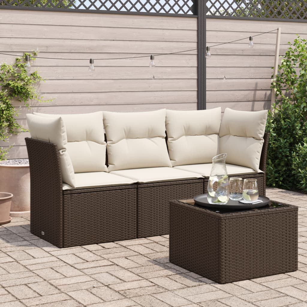 Set Divano da Giardino 4 pz con Cuscini-Sofa da Giardino-Divanetto da esterno Marrone in Polyrattan 840040