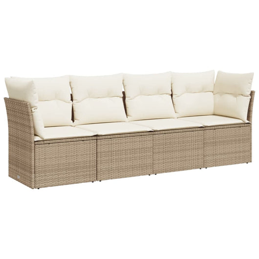 Set Divano da Giardino 4 pz con Cuscini-Sofa da Giardino-Divanetto da esterno Beige in Polyrattan 805987