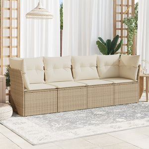 Set Divano da Giardino 4 pz con Cuscini-Sofa da Giardino-Divanetto da esterno Beige in Polyrattan 805987