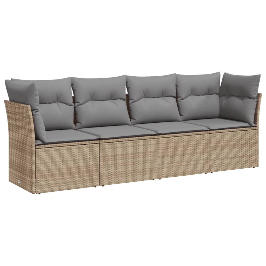 Set Divano da Giardino 4 pz con Cuscini-Sofa da Giardino-Divanetto da esterno Beige in Polyrattan 864289