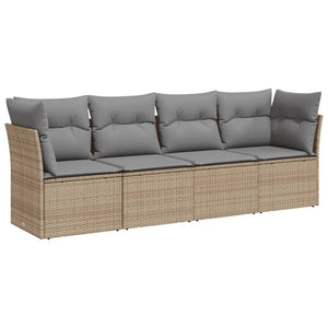 Set Divano da Giardino 4 pz con Cuscini-Sofa da Giardino-Divanetto da esterno Beige in Polyrattan 864289