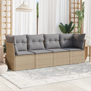 Set Divano da Giardino 4 pz con Cuscini-Sofa da Giardino-Divanetto da esterno Beige in Polyrattan 864289