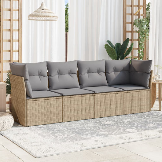 Set Divano da Giardino 4 pz con Cuscini-Sofa da Giardino-Divanetto da esterno Beige in Polyrattan 864289