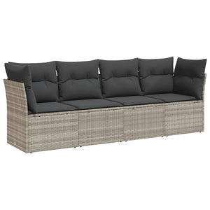 Set Divano da Giardino 4 pz con Cuscini-Sofa da Giardino-Divanetto da esterno Grigio Chiaro Polyrattan 135891