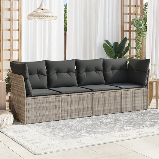 Set Divano da Giardino 4 pz con Cuscini-Sofa da Giardino-Divanetto da esterno Grigio Chiaro Polyrattan 135891