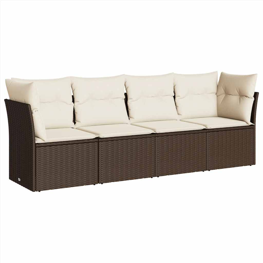 Set Divano da Giardino 4 pz con Cuscini-Sofa da Giardino-Divanetto da esterno Marrone in Polyrattan 341204