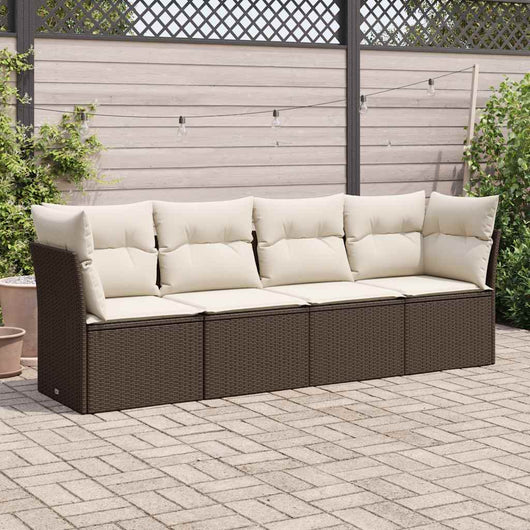 Set Divano da Giardino 4 pz con Cuscini-Sofa da Giardino-Divanetto da esterno Marrone in Polyrattan 341204
