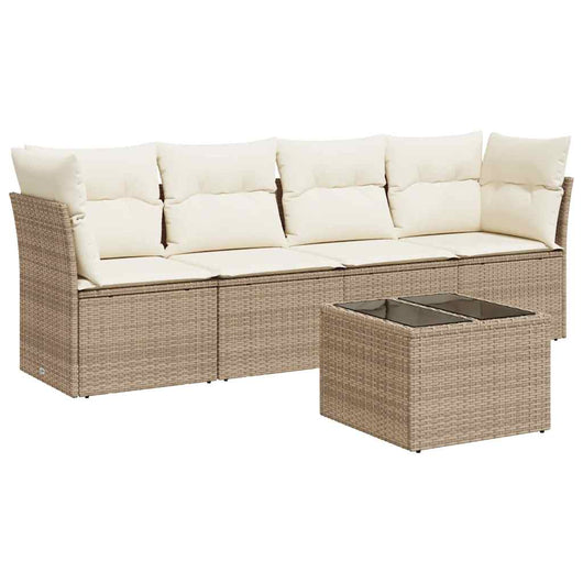 Set Divano da Giardino 5 pz con Cuscini-Sofa da Giardino-Divanetto da esterno Beige in Polyrattan 455827