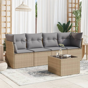 Set Divano da Giardino 5 pz con Cuscini-Sofa da Giardino-Divanetto da esterno Beige in Polyrattan 612351