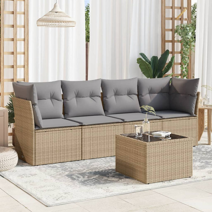 Set Divano da Giardino 5 pz con Cuscini-Sofa da Giardino-Divanetto da esterno Beige in Polyrattan 612351