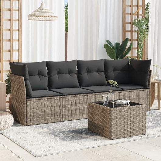 Set Divano da Giardino 5 pz con Cuscini-Sofa da Giardino-Divanetto da esterno Grigio in Polyrattan 538976