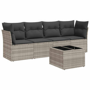 Set Divano da Giardino 5pz con Cuscini-Sofa da Giardino-Divanetto da esterno Grigio Chiaro Polyrattan 301783