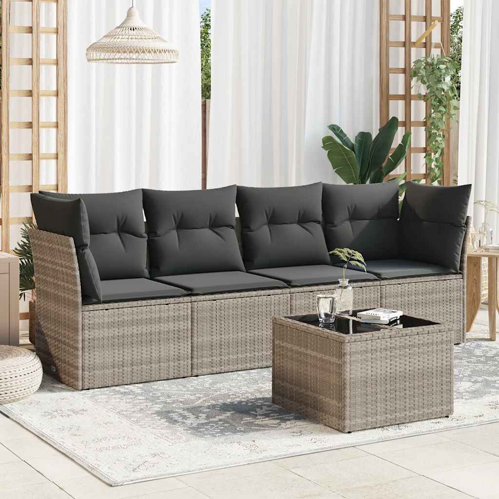Set Divano da Giardino 5pz con Cuscini-Sofa da Giardino-Divanetto da esterno Grigio Chiaro Polyrattan 301783