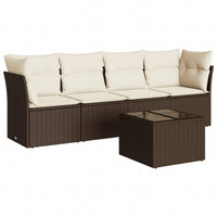 Set Divano da Giardino 5 pz con Cuscini-Sofa da Giardino-Divanetto da esterno Marrone in Polyrattan 449649