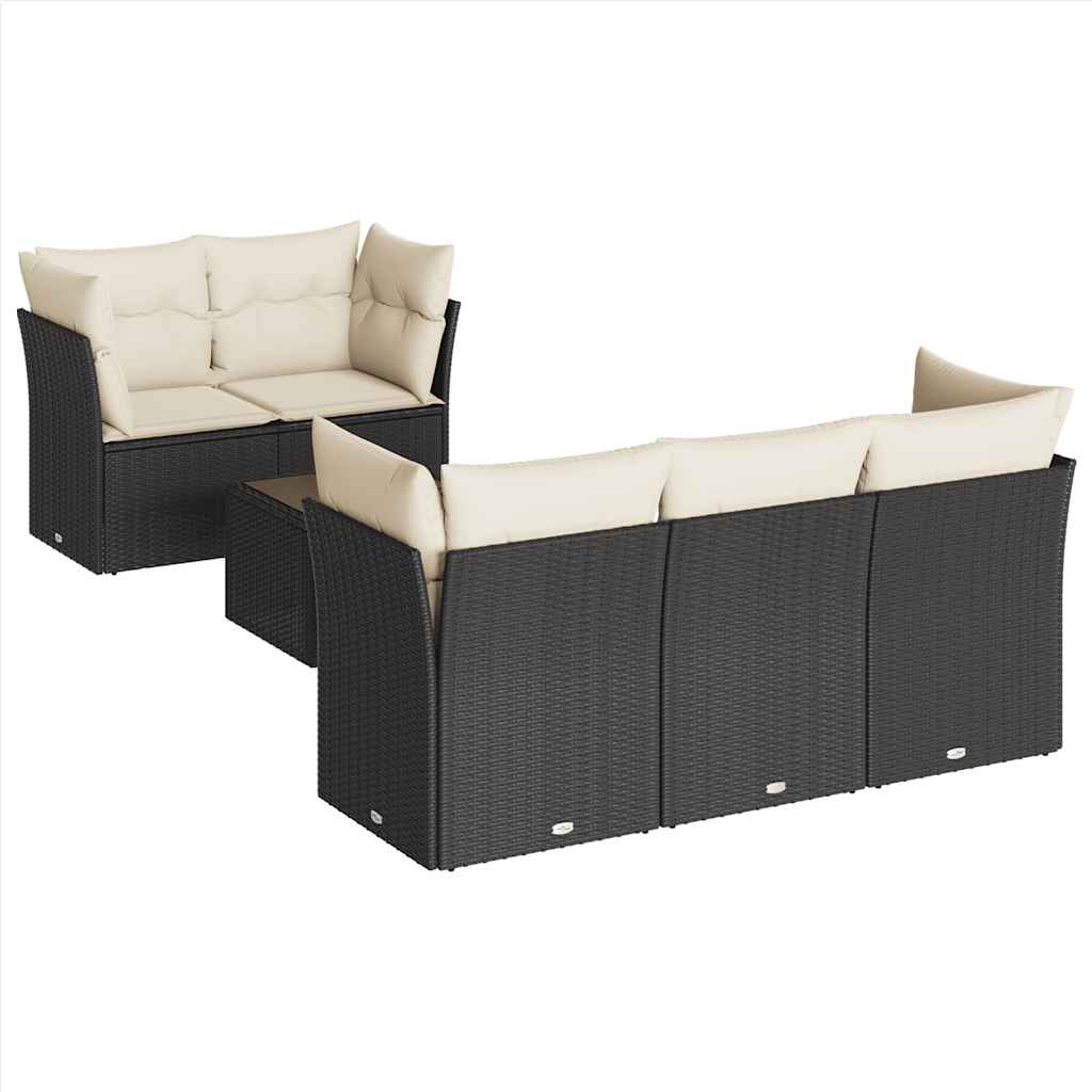 Set Divano da Giardino 6 pz con Cuscini Nero in Polyrattan