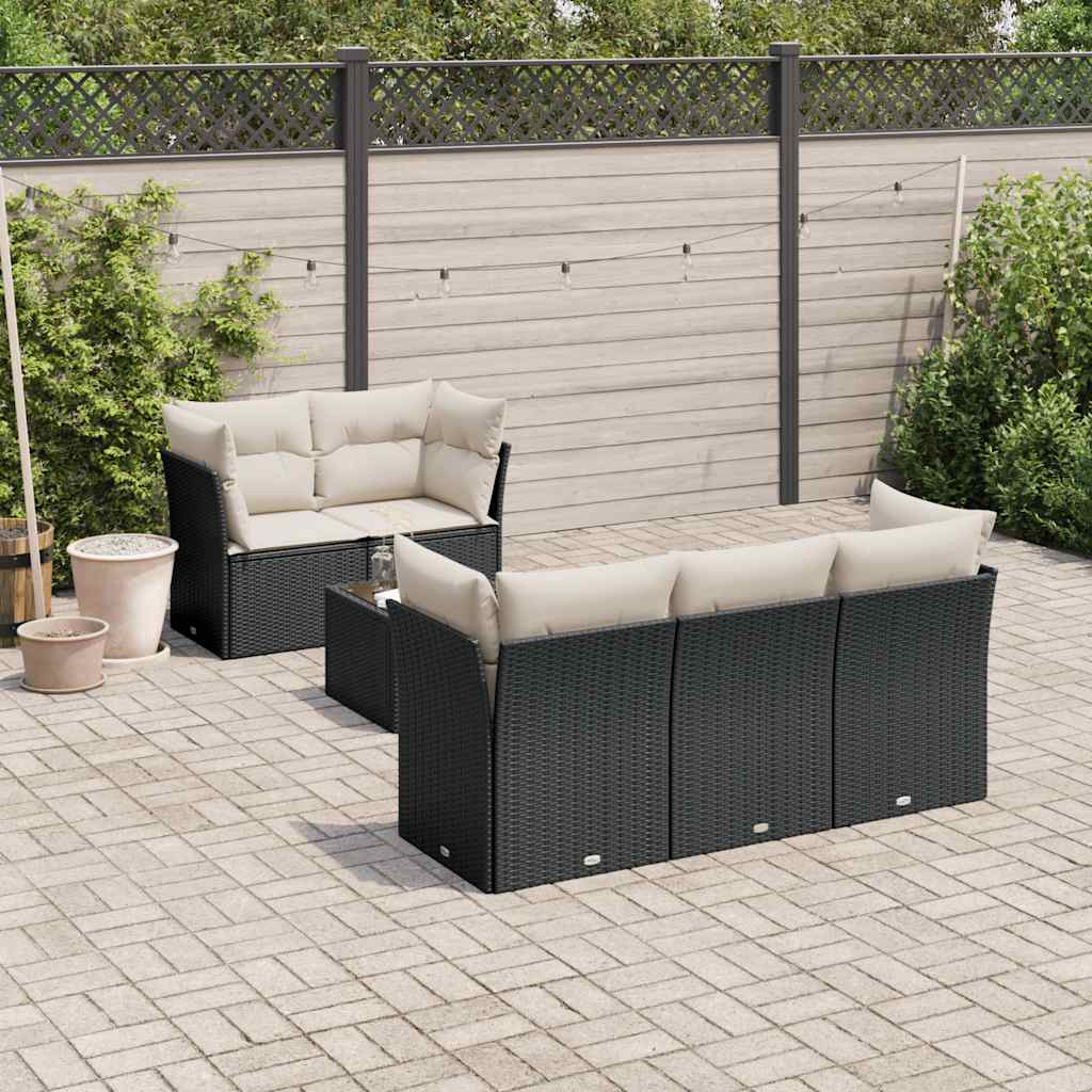Set Divano da Giardino 6 pz con Cuscini-Sofa da Giardino-Divanetto da esterno Nero in Polyrattan 874853