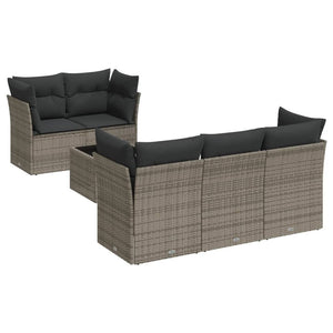 Set Divano da Giardino 6 pz con Cuscini-Sofa da Giardino-Divanetto da esterno Grigio in Polyrattan 841354