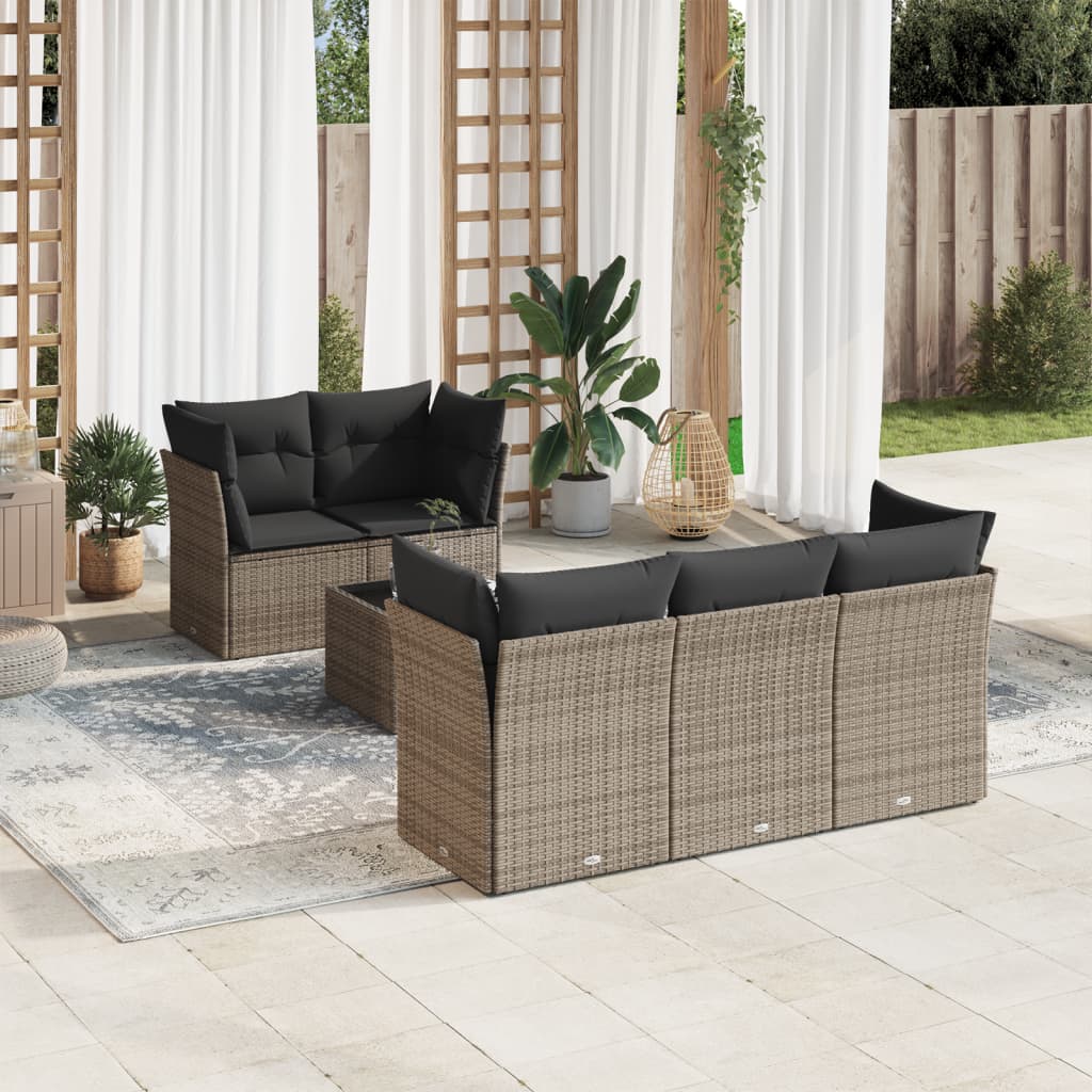Set Divano da Giardino 6 pz con Cuscini-Sofa da Giardino-Divanetto da esterno Grigio in Polyrattan 841354