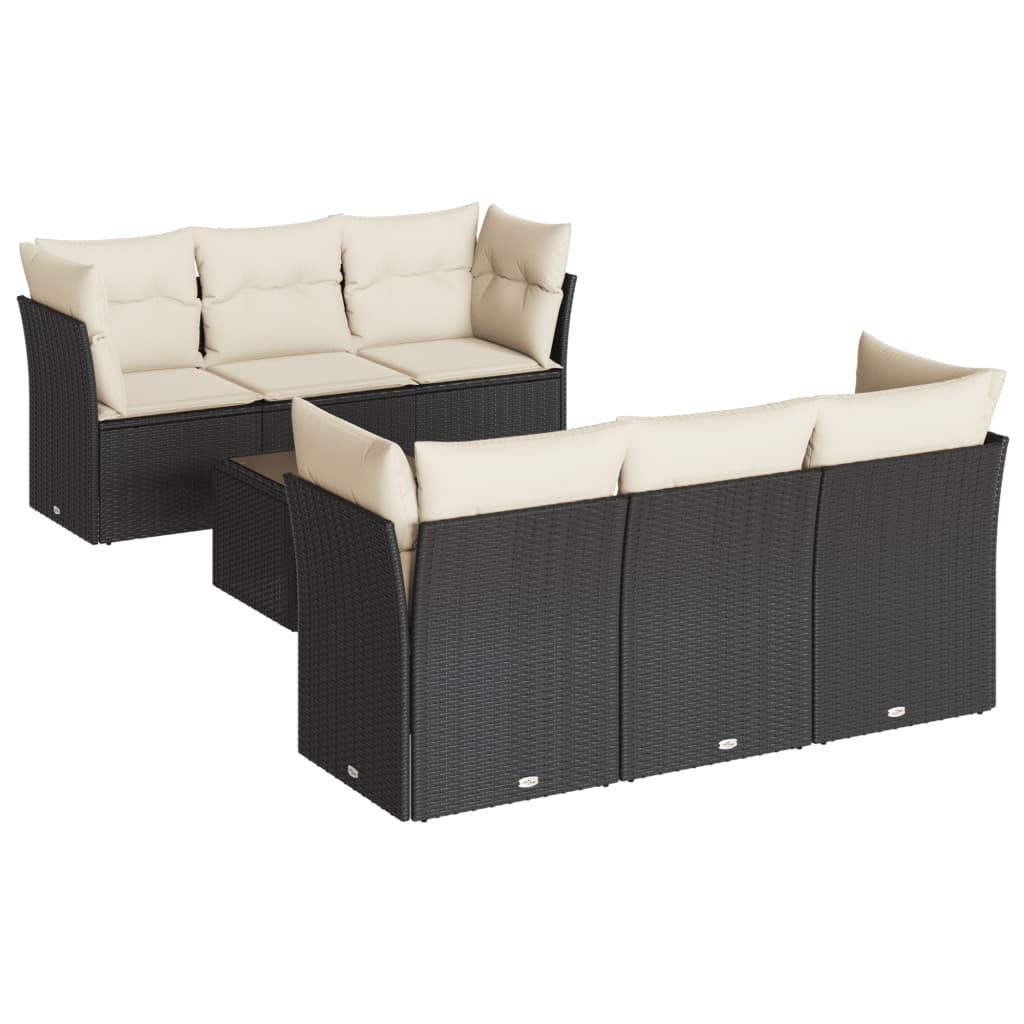 Set Divani da Giardino con Cuscini 7pz Nero Polyrattan 3217256