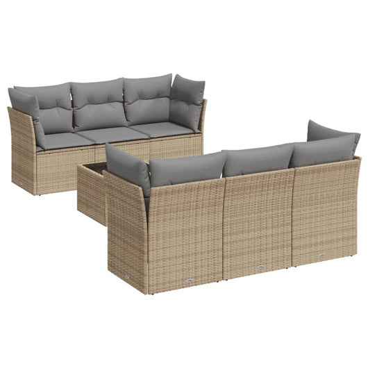 Set Divani da Giardino 7 pz con Cuscini Beige in Polyrattan